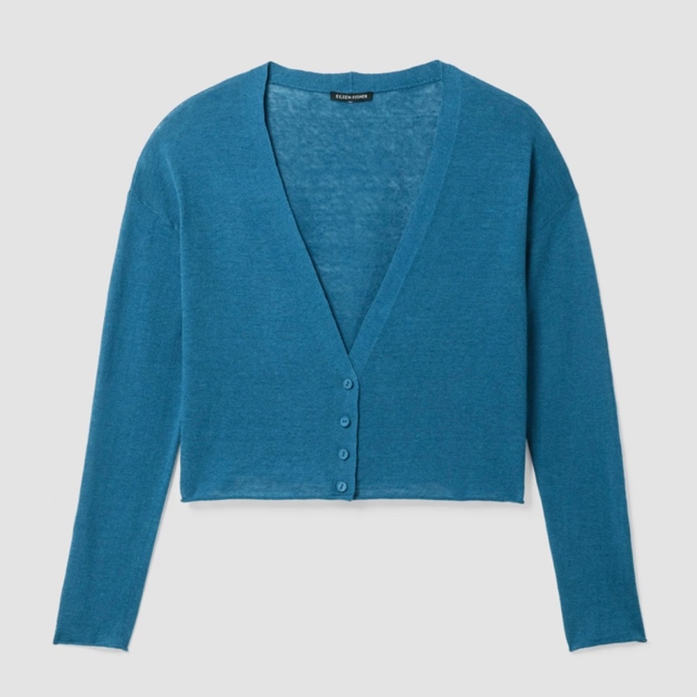 Eileen Fisher Linen Cotton Cropped Cardigan in Cascade size 1X. NWT
